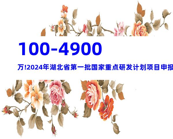 100-4900万!2024年湖北省第一批国家重点研发计划项目申报流程、条件指南