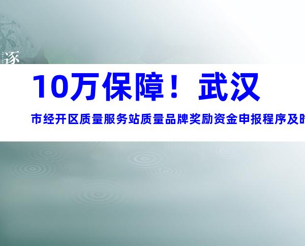 10万保障！武汉市经开区质量服务站质量品牌奖励资金申报程序及时间