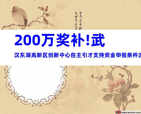 200万奖补!武汉东湖高新区创新中心自主引才支持资金申报条件流程及奖补标准