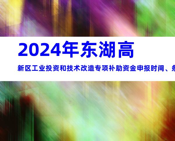 2024年东湖高新区工业投资和技术改造专项补助资金申报时间、条件