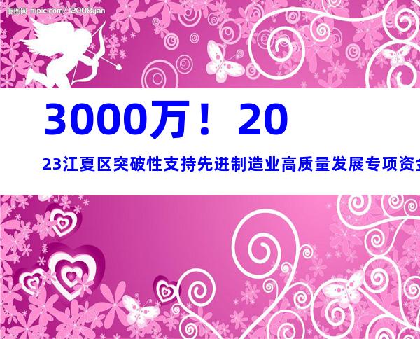 3000万！2023江夏区突破性支持先进制造业高质量发展专项资金项目申报材料条件和补助奖励集合