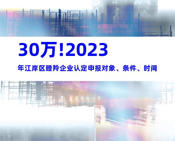 30万!2023年江岸区瞪羚企业认定申报对象、条件、时间
