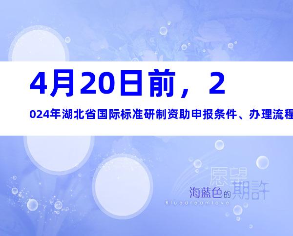 4月20日前，2024年湖北省国际标准研制资助申报条件、办理流程