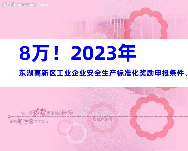 8万！2023年东湖高新区工业企业安全生产标准化奖励申报条件、材料