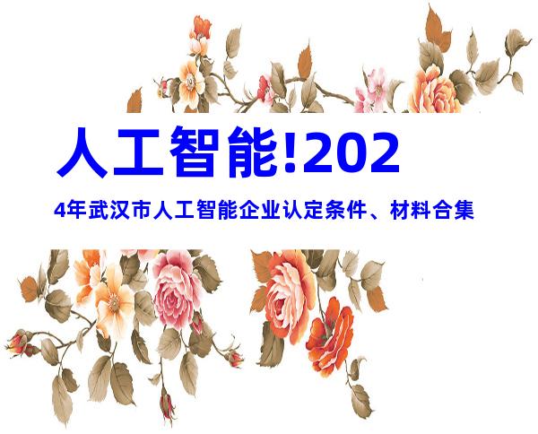 人工智能!2024年武汉市人工智能企业认定条件、材料合集