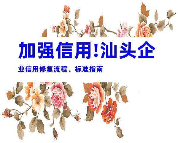 加强信用!汕头企业信用修复流程、标准指南