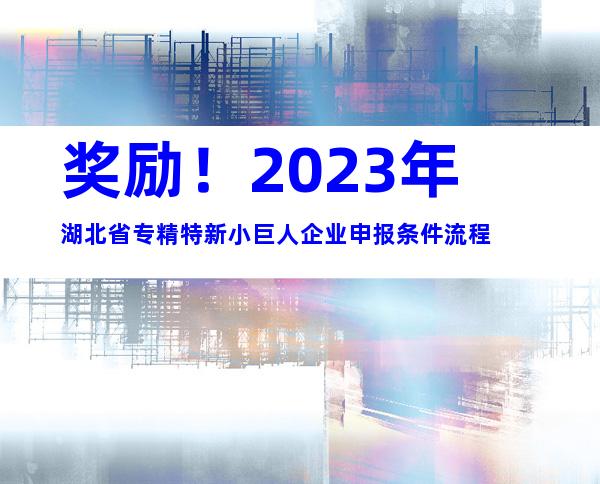 奖励！2023年湖北省专精特新小巨人企业申报条件流程