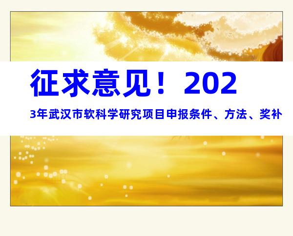 征求意见！2023年武汉市软科学研究项目申报条件、方法、奖补