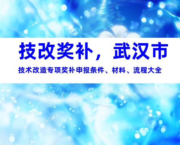 技改奖补，武汉市技术改造专项奖补申报条件、材料、流程大全