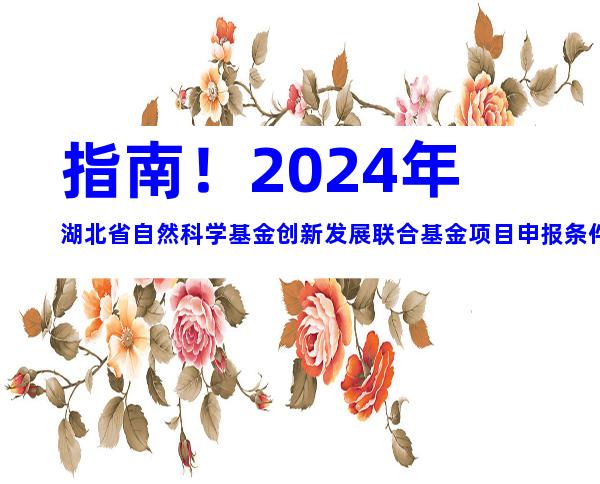 指南！2024年湖北省自然科学基金创新发展联合基金项目申报条件、申报限制