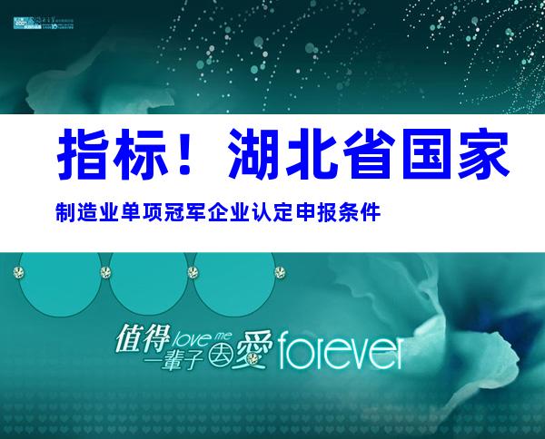 指标！湖北省国家制造业单项冠军企业认定申报条件