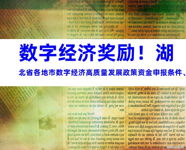 数字经济奖励！湖北省各地市数字经济高质量发展政策资金申报条件、流程指南