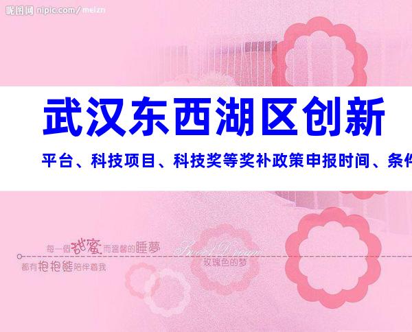 武汉东西湖区创新平台、科技项目、科技奖等奖补政策申报时间、条件