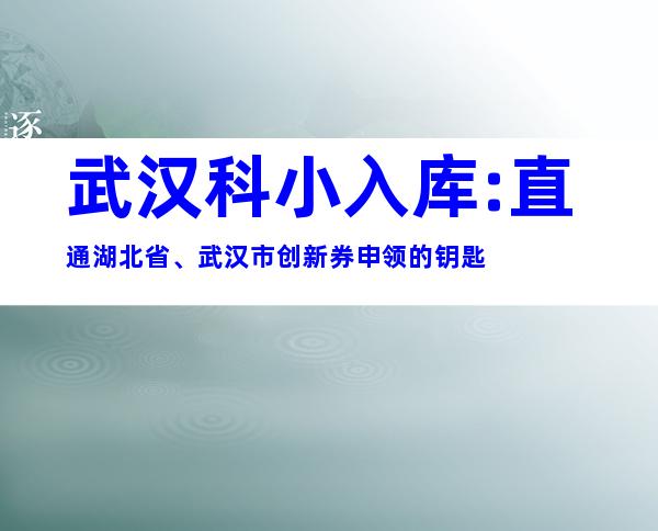 武汉科小入库:直通湖北省、武汉市创新券申领的钥匙