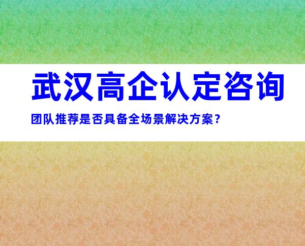 武汉高企认定咨询团队推荐是否具备全场景解决方案？