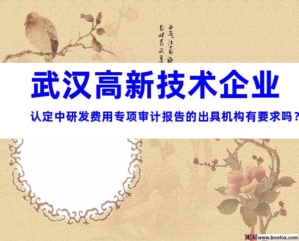 武汉高新技术企业认定中研发费用专项审计报告的出具机构有要求吗？