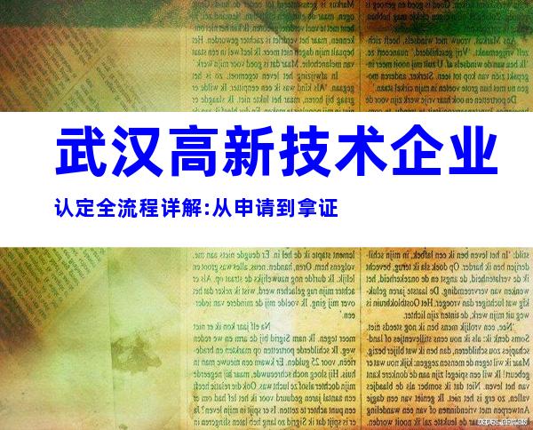 武汉高新技术企业认定全流程详解:从申请到拿证