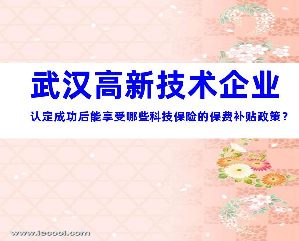 武汉高新技术企业认定成功后能享受哪些科技保险的保费补贴政策？