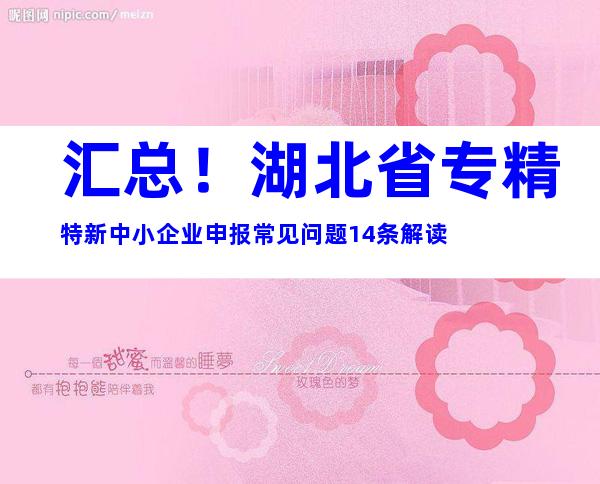 汇总！湖北省专精特新中小企业申报常见问题14条解读