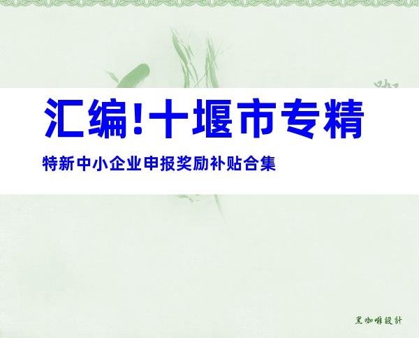 汇编!十堰市专精特新中小企业申报奖励补贴合集