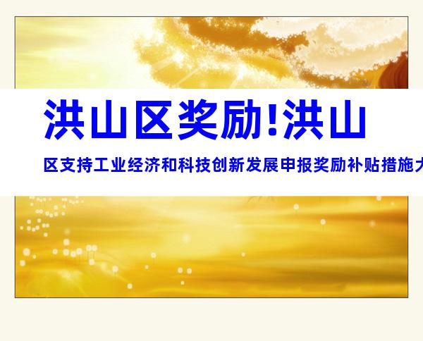 洪山区奖励!洪山区支持工业经济和科技创新发展申报奖励补贴措施大合集