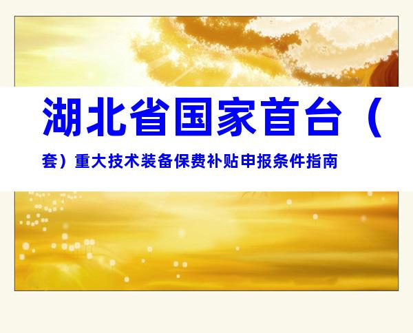 湖北省国家首台（套）重大技术装备保费补贴申报条件指南