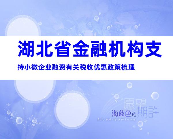 湖北省金融机构支持小微企业融资有关税收优惠政策梳理