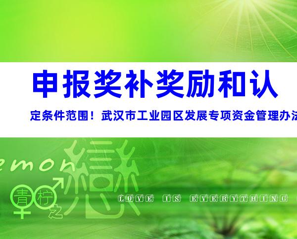 申报奖补奖励和认定条件范围！武汉市工业园区发展专项资金管理办法！