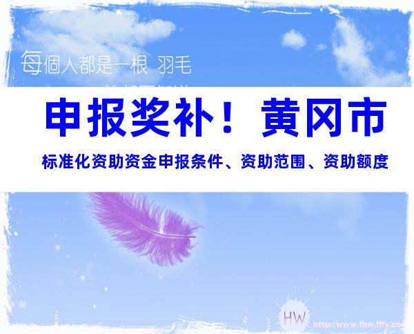 申报奖补！黄冈市标准化资助资金申报条件、资助范围、资助额度
