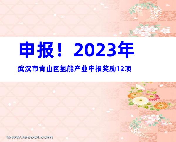 申报！2023年武汉市青山区氢能产业申报奖励12项