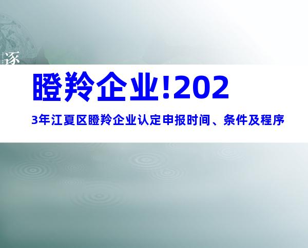 瞪羚企业!2023年江夏区瞪羚企业认定申报时间、条件及程序