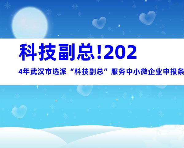 科技副总!2024年武汉市选派“科技副总”服务中小微企业申报条件、选派程序