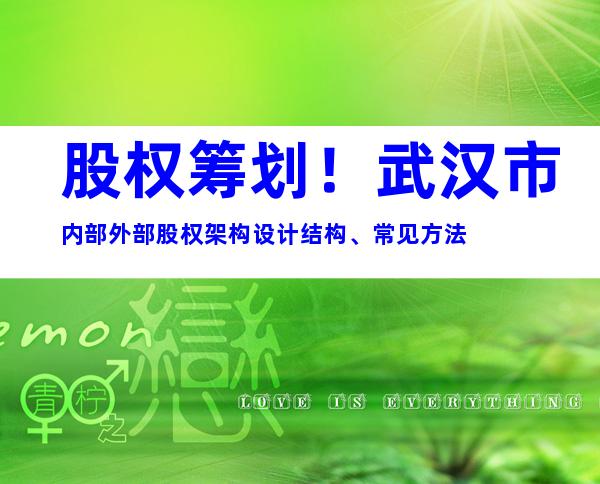 股权筹划！武汉市内部外部股权架构设计结构、常见方法